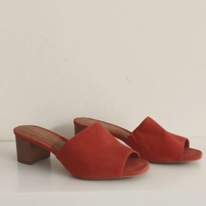 Barneys New York Suede Commute Peep Toe Mule Sandals Size 7